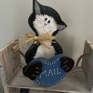 Cute mail holder cat wood decor